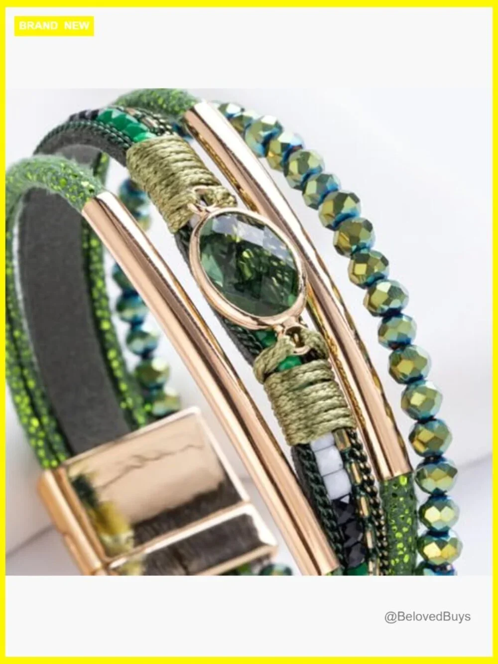 Leather Wrap Bracelet Crystal Beaded Boho Cuff Magnetic Clasp Stone Charm